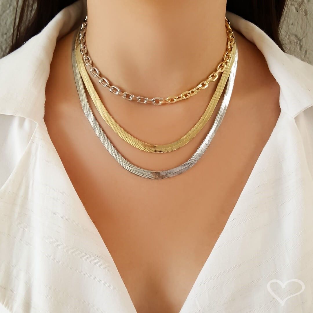 Choker Piuka Mônica Dua Elos Folheada a Ouro 18k e Folheada em Ródio Branco