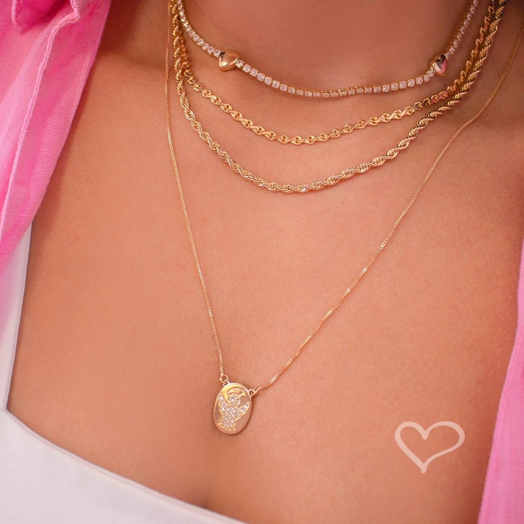 Escapulário Anjo da Guarda Zircônias Folheado a Ouro 18k