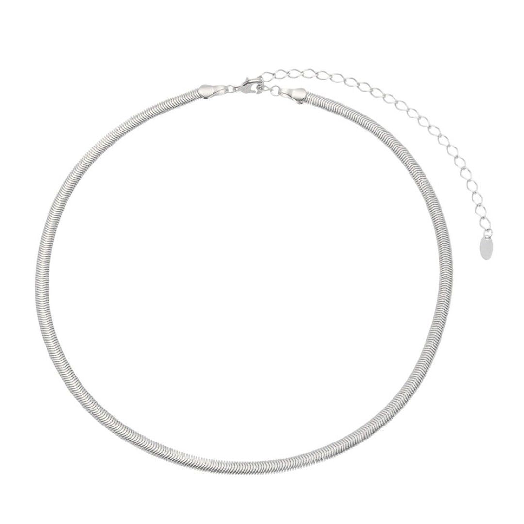 Choker Malha Metal Fina Folheado em Ródio Branco Fernanda