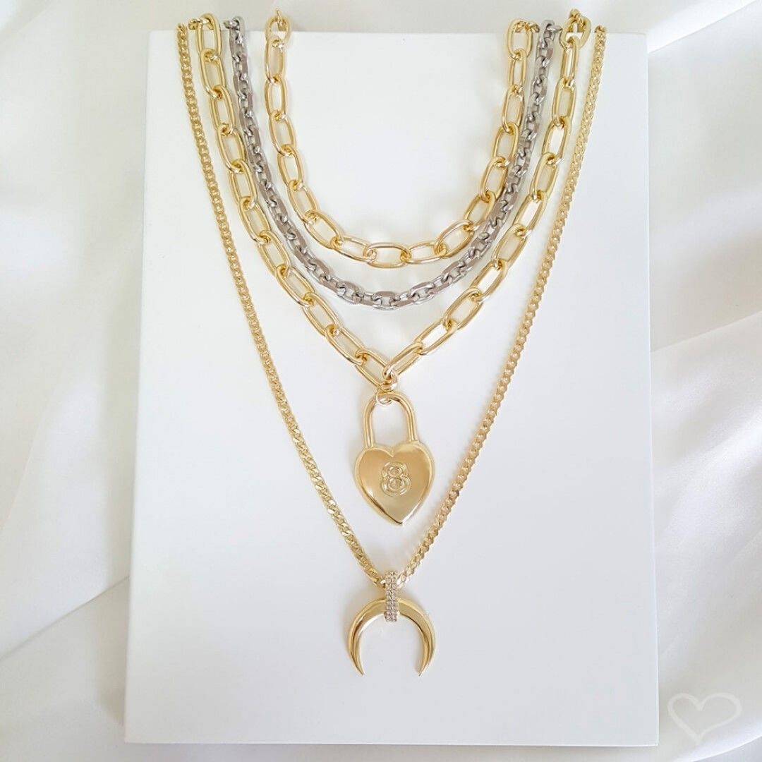 Choker Piuka Mônica Dua Elos Folheada em Ródio Branco