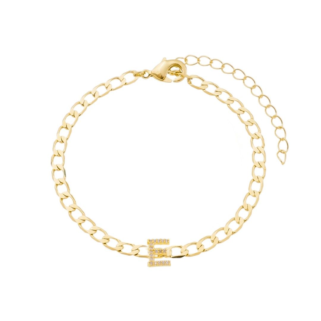 Pulseira Piuka Hana Letra Inicial Zircônias Folheada a Ouro 18k