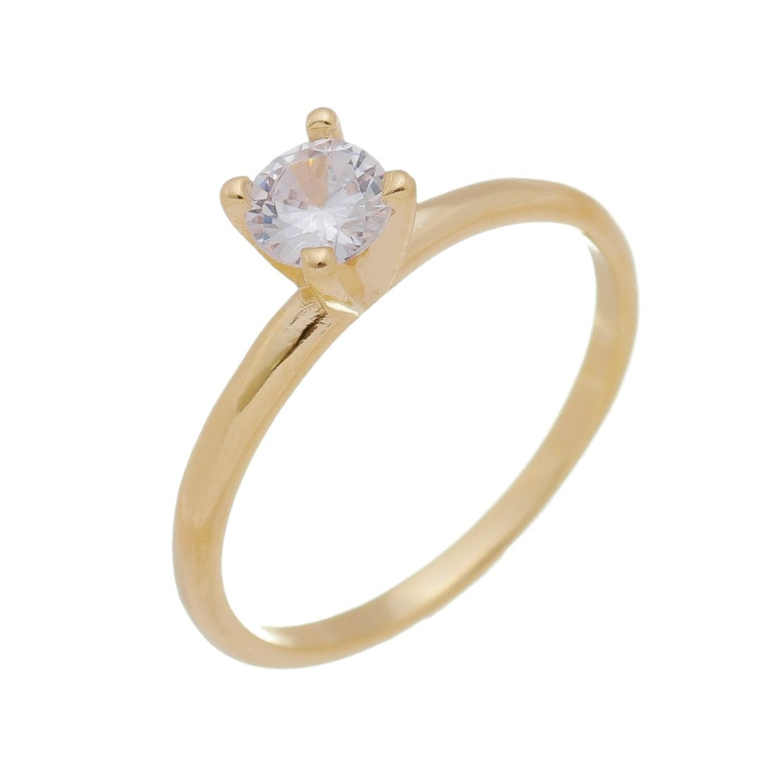 Anel Solitário Folheado a Ouro 18k Zircônia Tanya