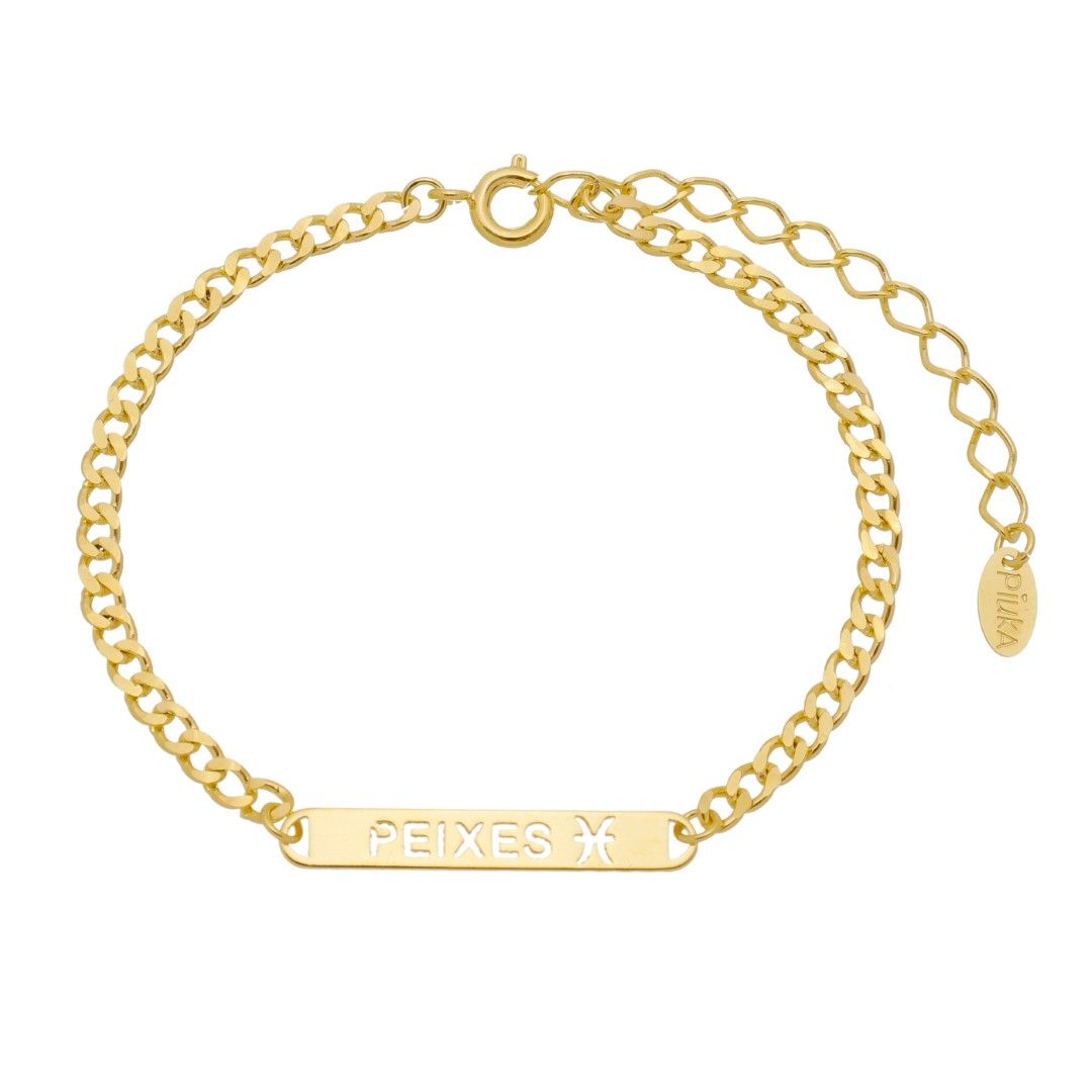 Pulseira Piuka Plaquinha Signos Folheada a Ouro 18k