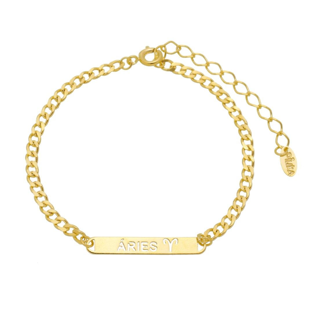 Pulseira Piuka Plaquinha Signos Folheada a Ouro 18k