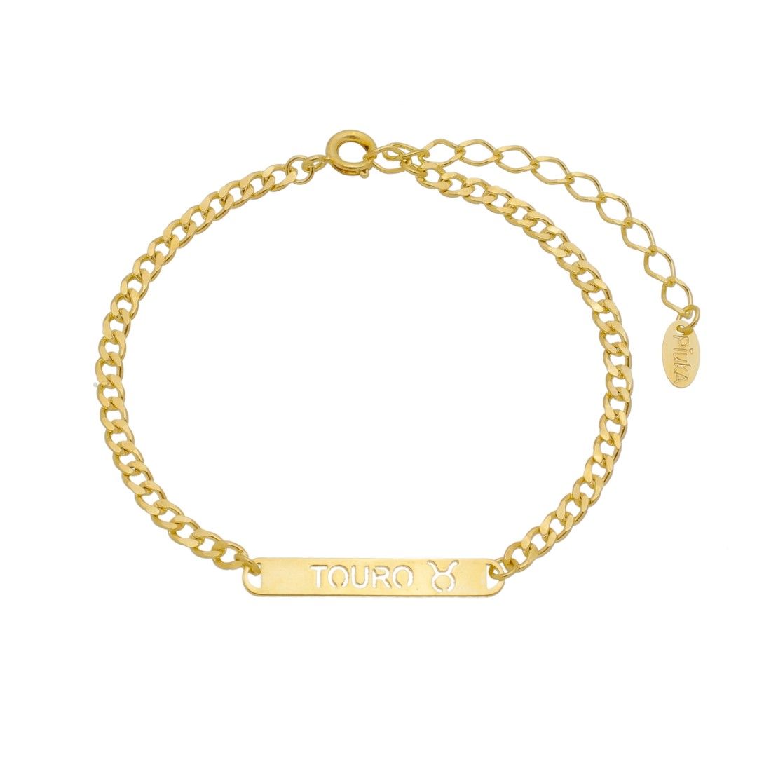 Pulseira Piuka Plaquinha Signos Folheada a Ouro 18k