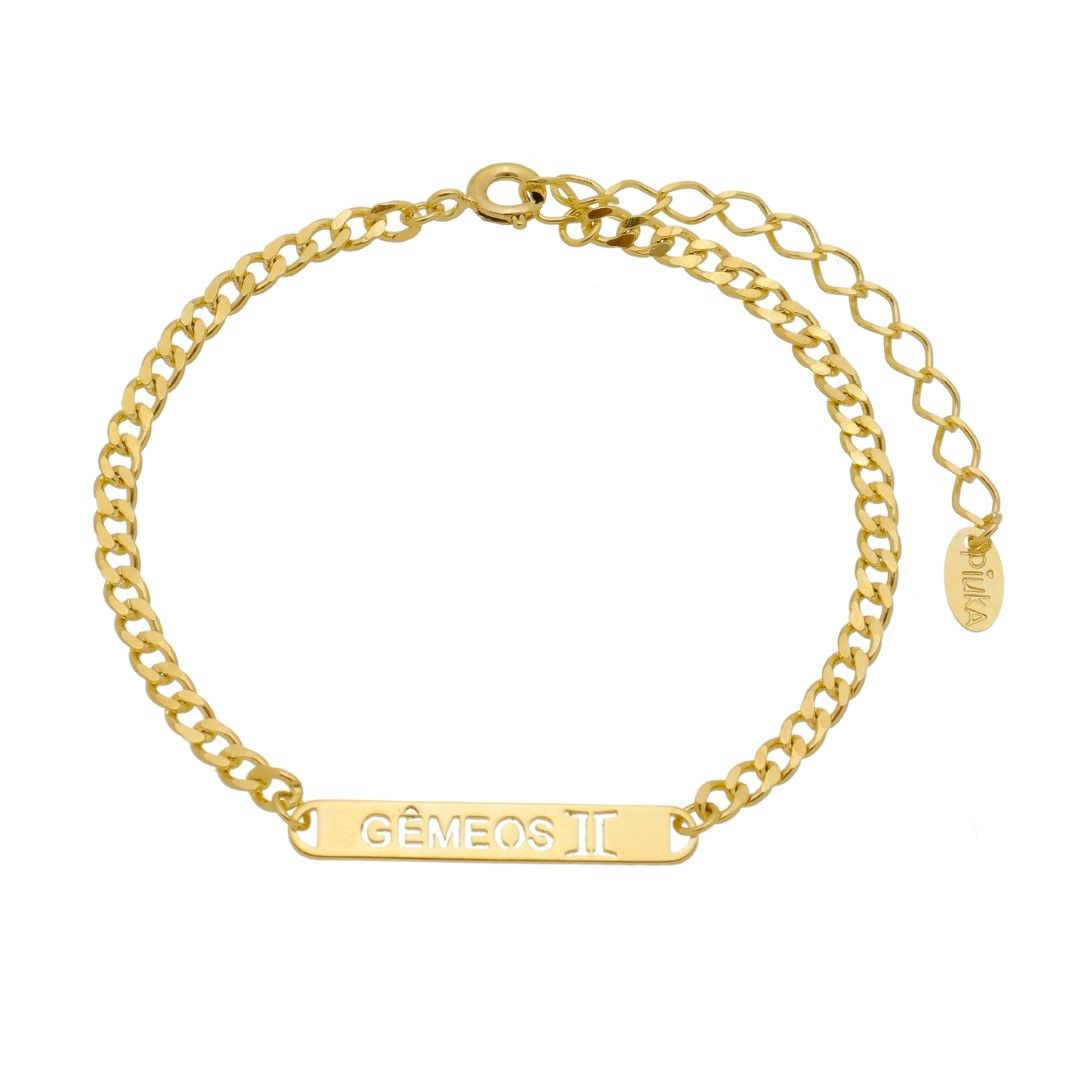 Pulseira Piuka Plaquinha Signos Folheada a Ouro 18k