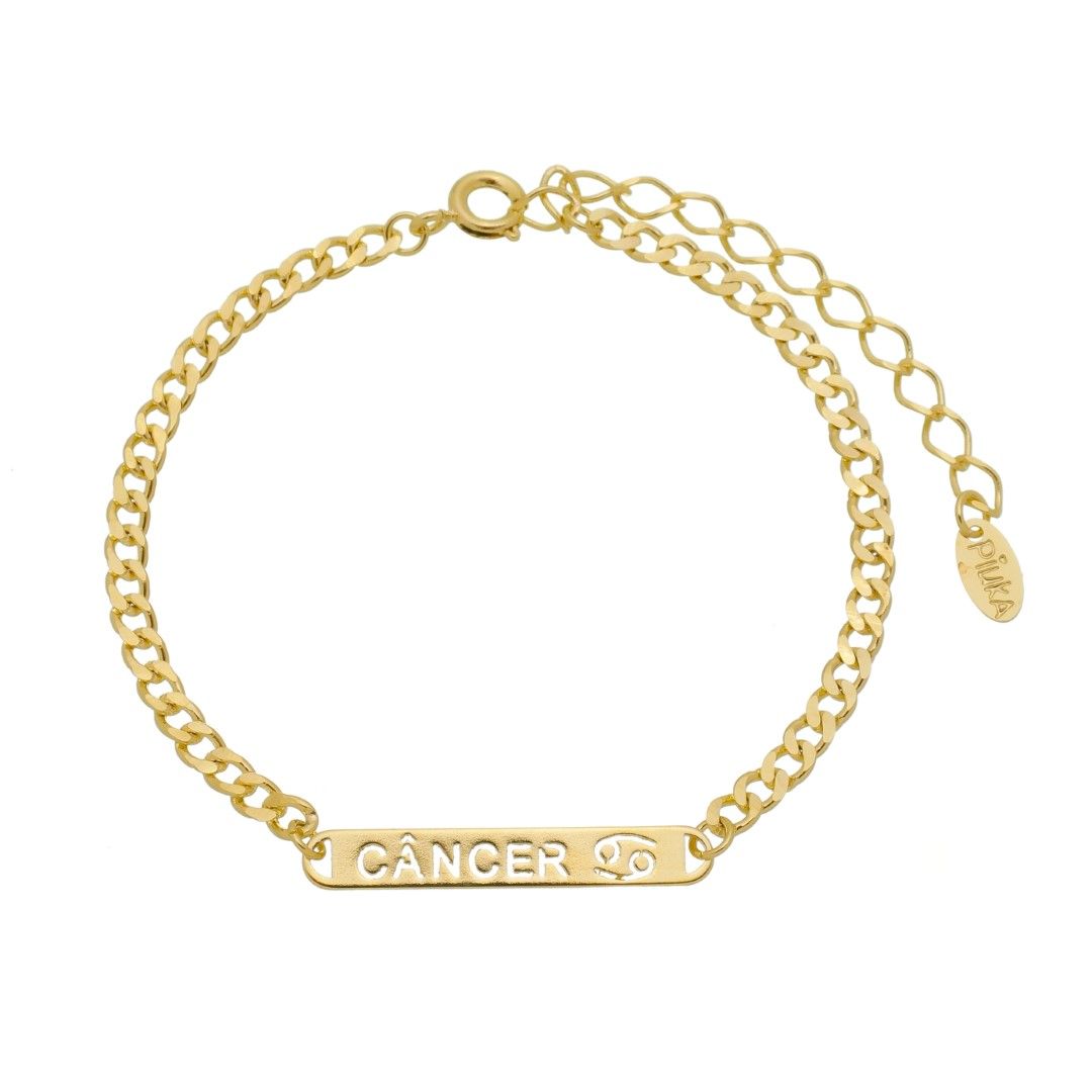 Pulseira Piuka Plaquinha Signos Folheada a Ouro 18k