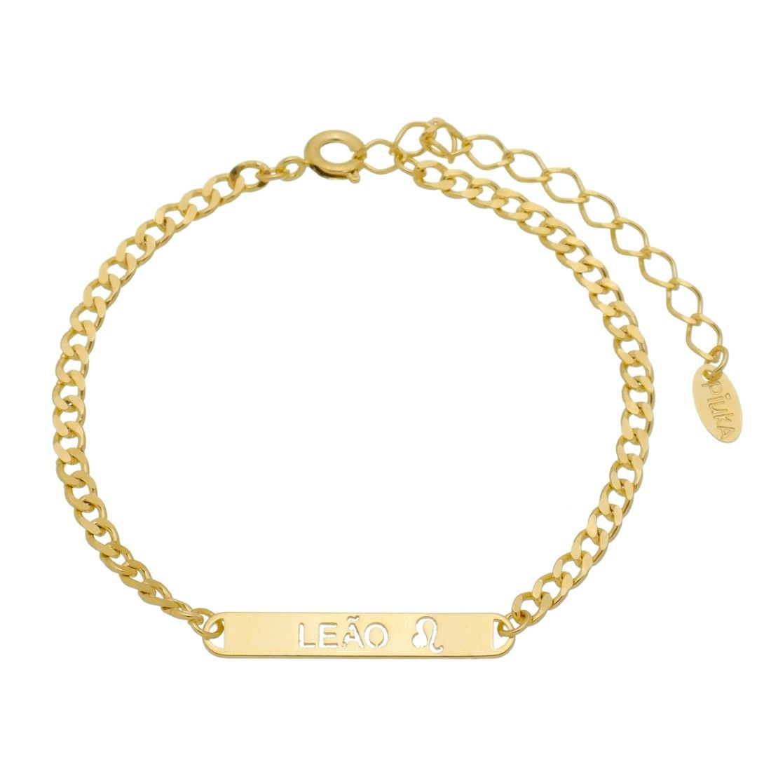 Pulseira Piuka Plaquinha Signos Folheada a Ouro 18k