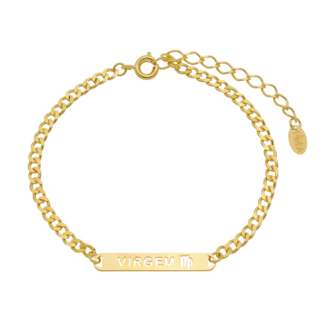 Pulseira Piuka Plaquinha Signos Folheada a Ouro 18k