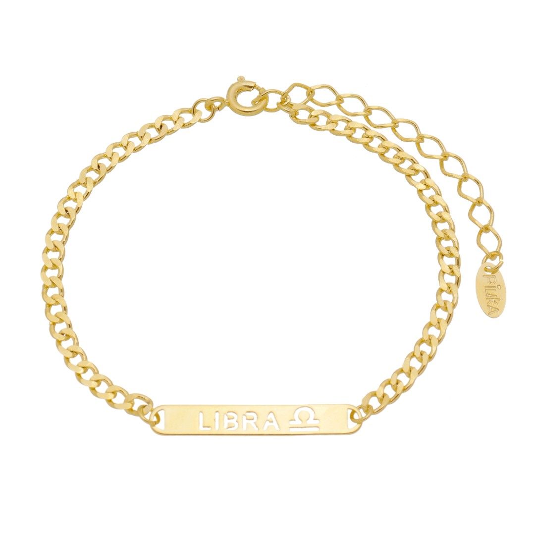 Pulseira Piuka Plaquinha Signos Folheada a Ouro 18k