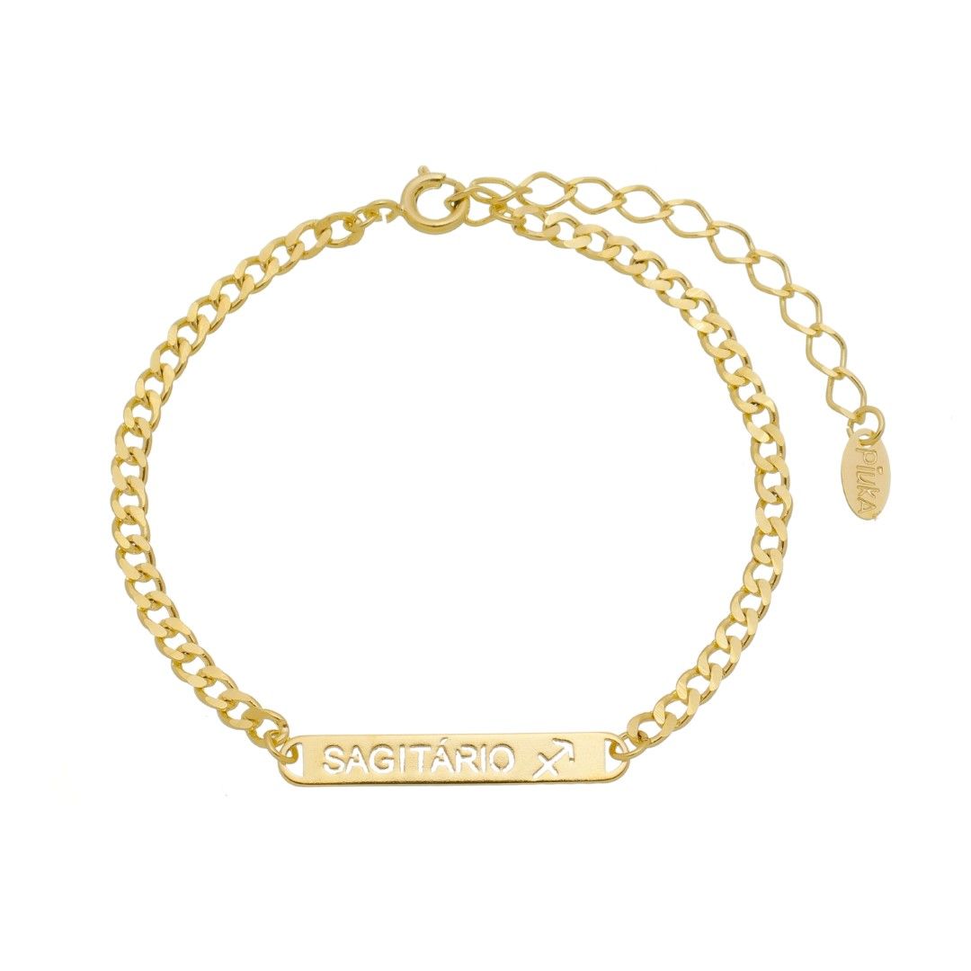 Pulseira Piuka Plaquinha Signos Folheada a Ouro 18k