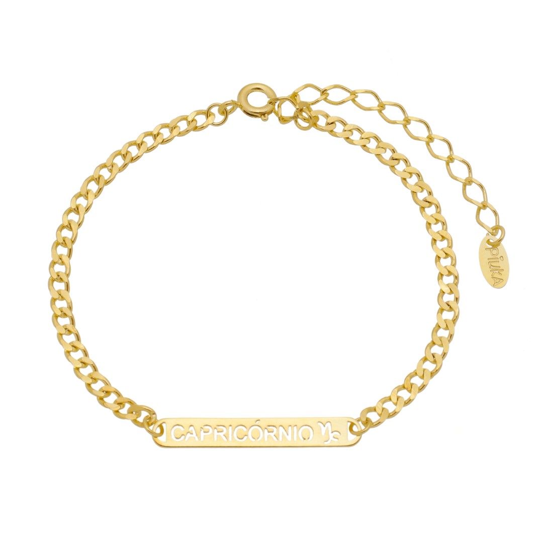 Pulseira Piuka Plaquinha Signos Folheada a Ouro 18k