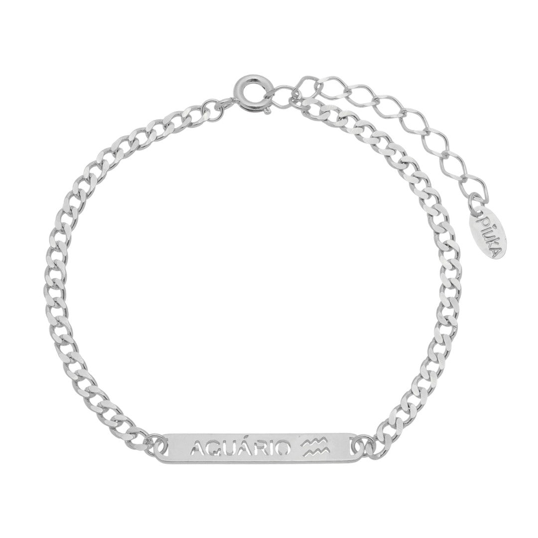 Pulseira Plaquinha Signo Folheada em Ródio Branco