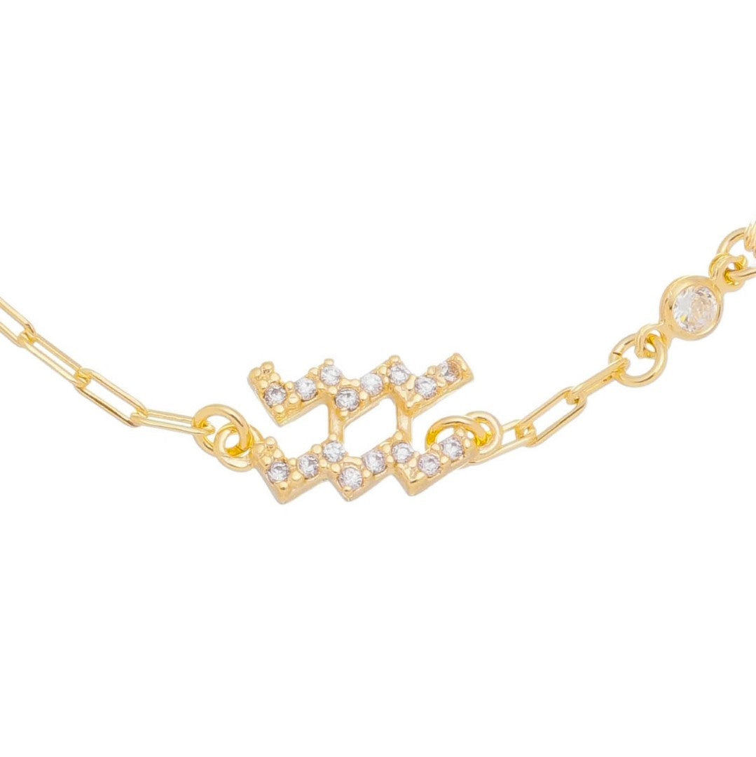 Pulseira Símbolo Signo Zircônias Folheada a Ouro 18k