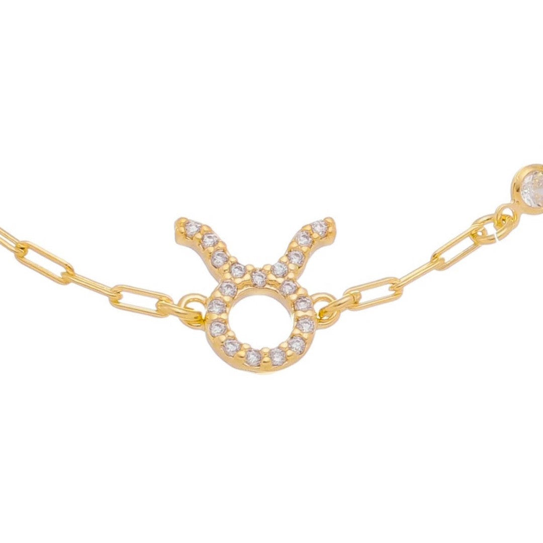 Pulseira Símbolo Signo Zircônias Folheada a Ouro 18k