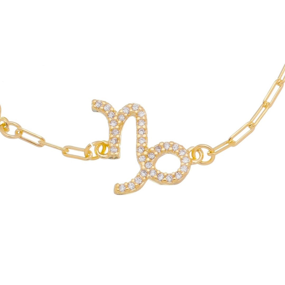 Pulseira Símbolo Signo Zircônias Folheada a Ouro 18k