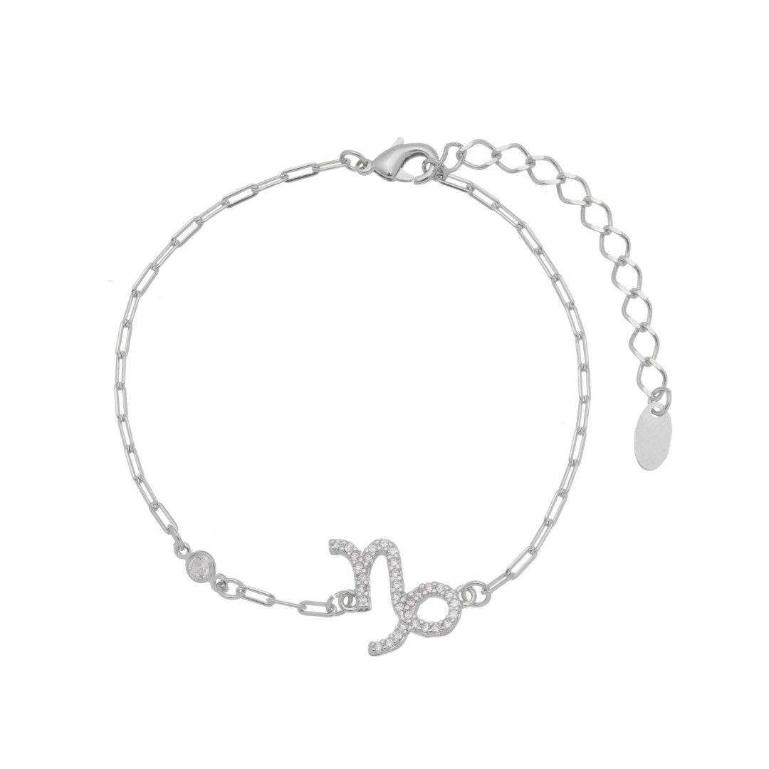 Pulseira Símbolo Signo Zircônias Folheada em Ródio Branco