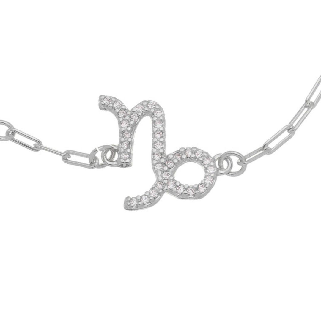 Pulseira Símbolo Signo Zircônias Folheada em Ródio Branco