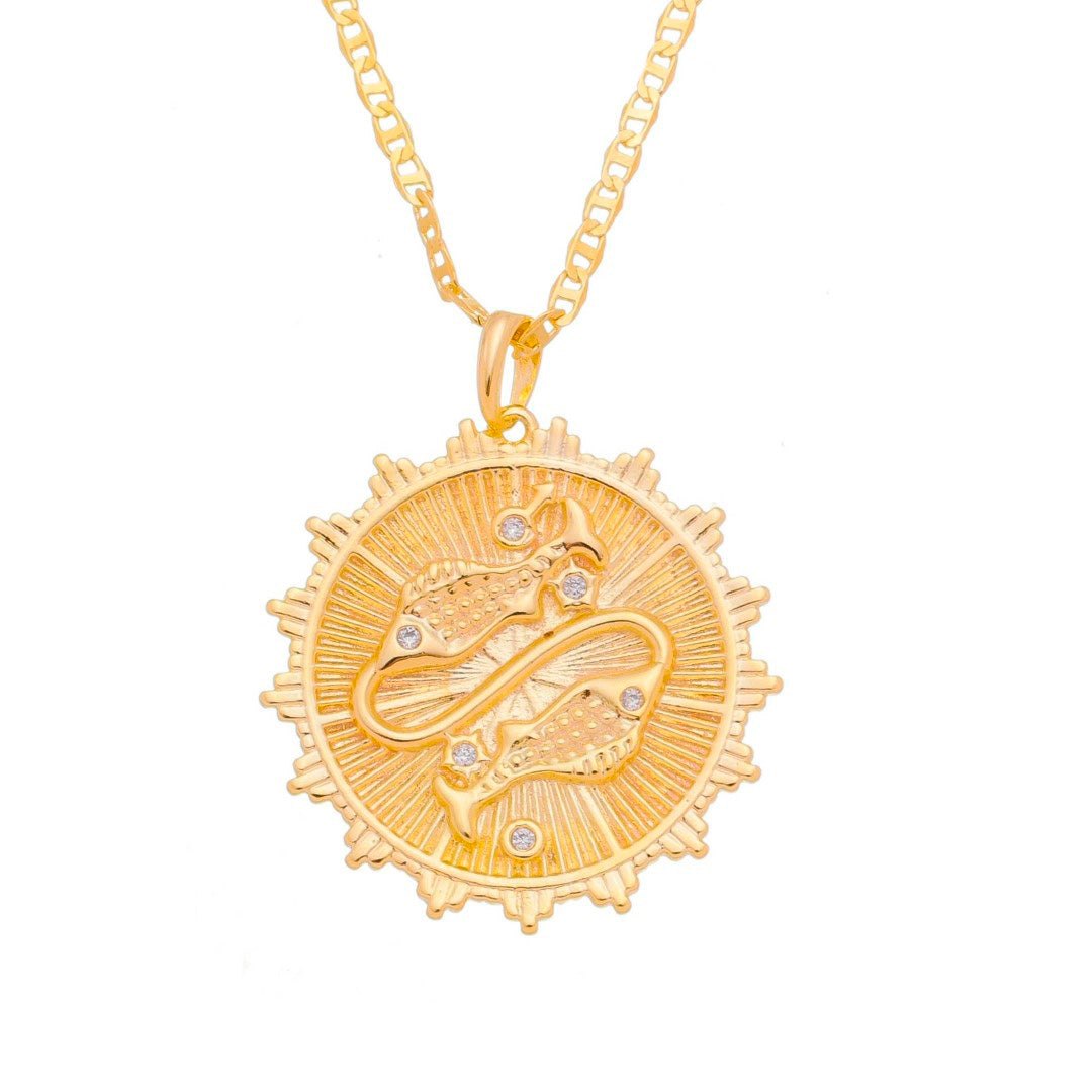 Colar de Signos Medalha Vintage Zircônias Folheado a Ouro 18k