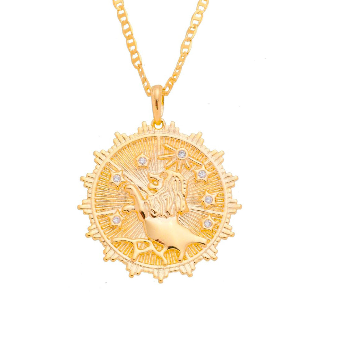 Colar de Signos Medalha Vintage Zircônias Folheado a Ouro 18k