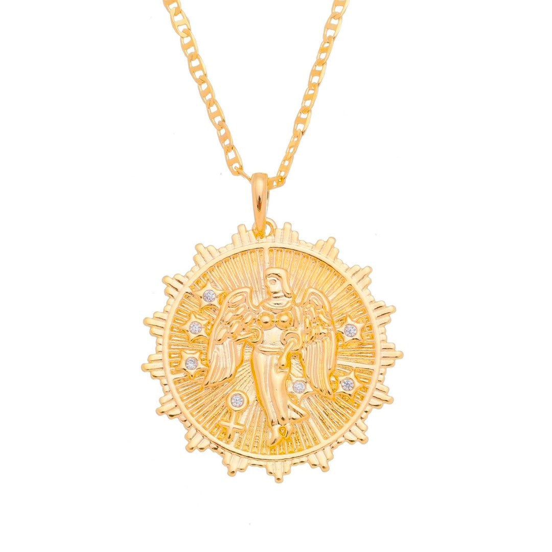 Colar de Signos Medalha Vintage Zircônias Folheado a Ouro 18k
