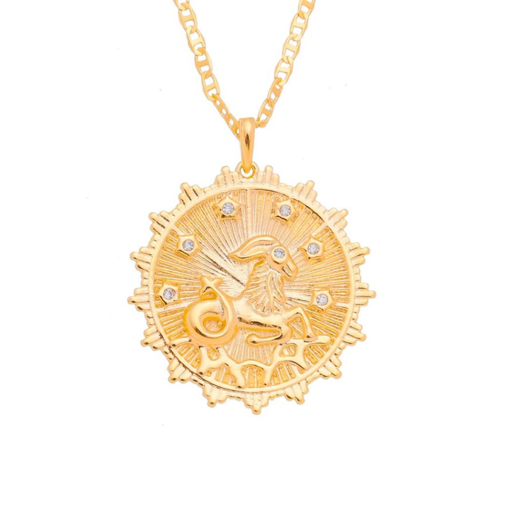 Colar de Signos Medalha Vintage Zircônias Folheado a Ouro 18k