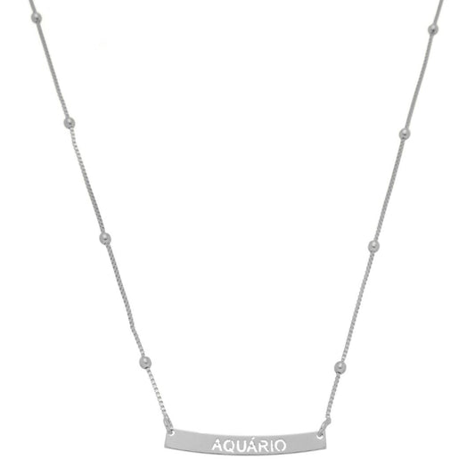 Colar de Signos Plaquinha Folheado em Ródio Branco