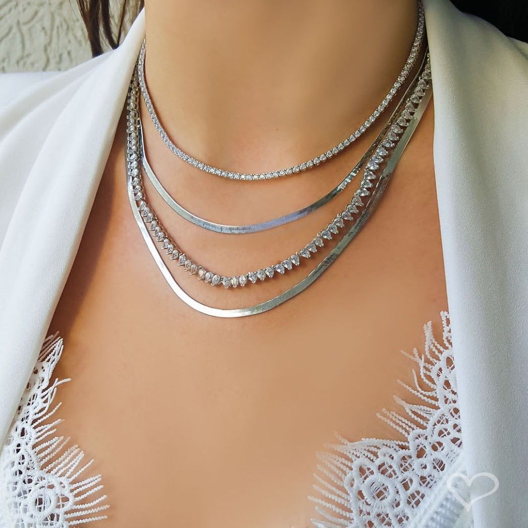 Colar Feminino Riviera Eugene 38 cm Zircônias Prata 925 Banhado em Ródio Branco