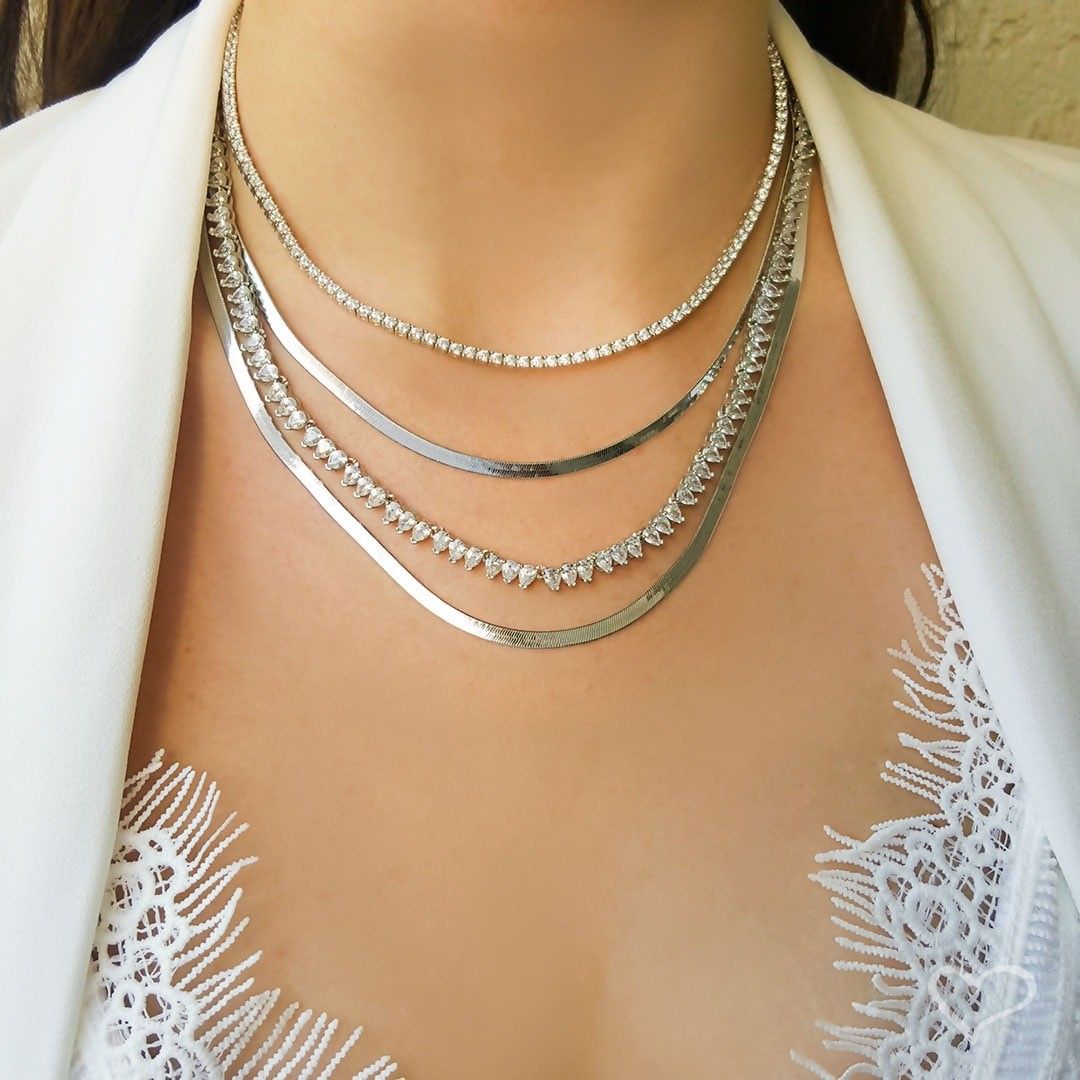 Colar Feminino Riviera Eugene 38 cm Zircônias Prata 925 Banhado em Ródio Branco
