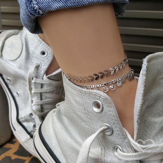 Tornozeleira Piuka Kylie Folhinhas Folheada em Ródio Branco