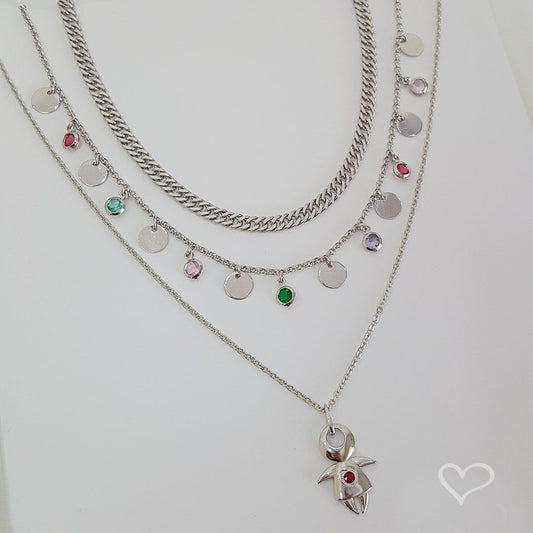 Colar Menina Ponto de Luz Pink Folheado em Ródio Branco