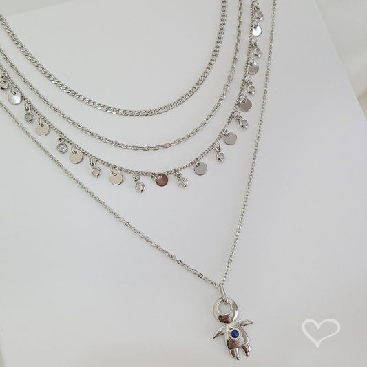 Colar Menino Ponto de Luz Safira Folheado em Ródio Branco