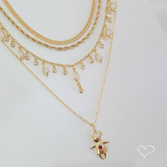 Colar Menina Ponto de Luz Pink Folheado a Ouro 18k