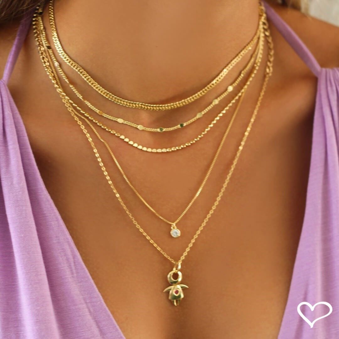 Colar Menina Ponto de Luz Pink Folheado a Ouro 18k