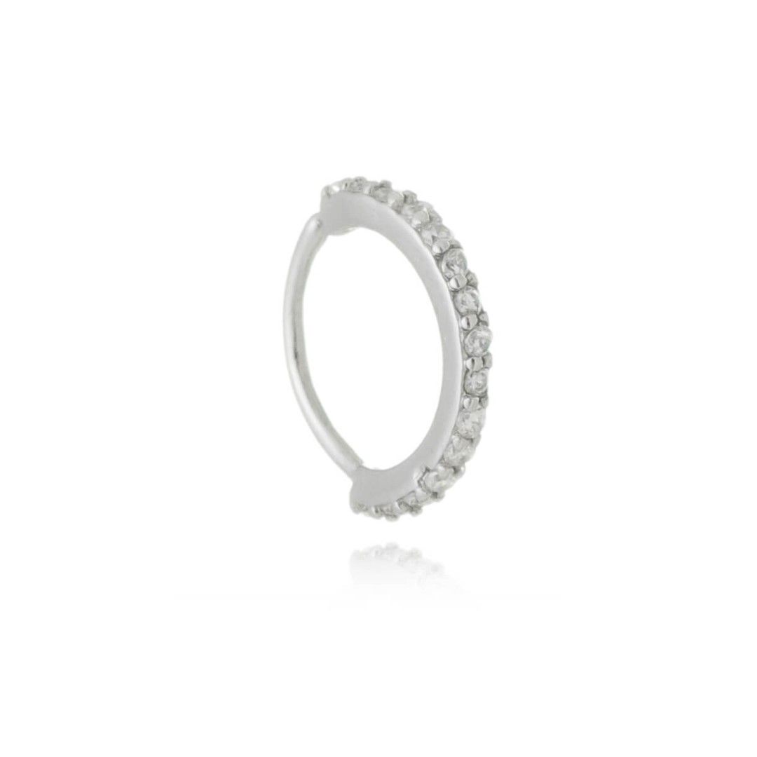 Piercing de Furo Piuka Argola Torção 8mm Ayane Zircônias Folheado em Ródio Branco