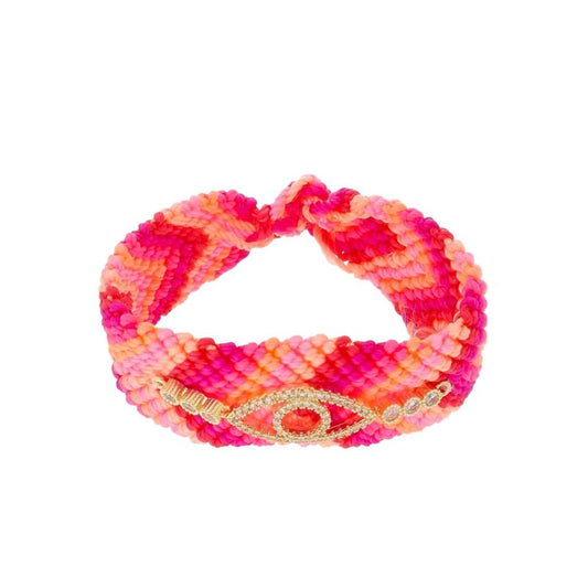 Pulseira Ajustável Olho Grego Macramê Tons de Rosa Zircônias Danna