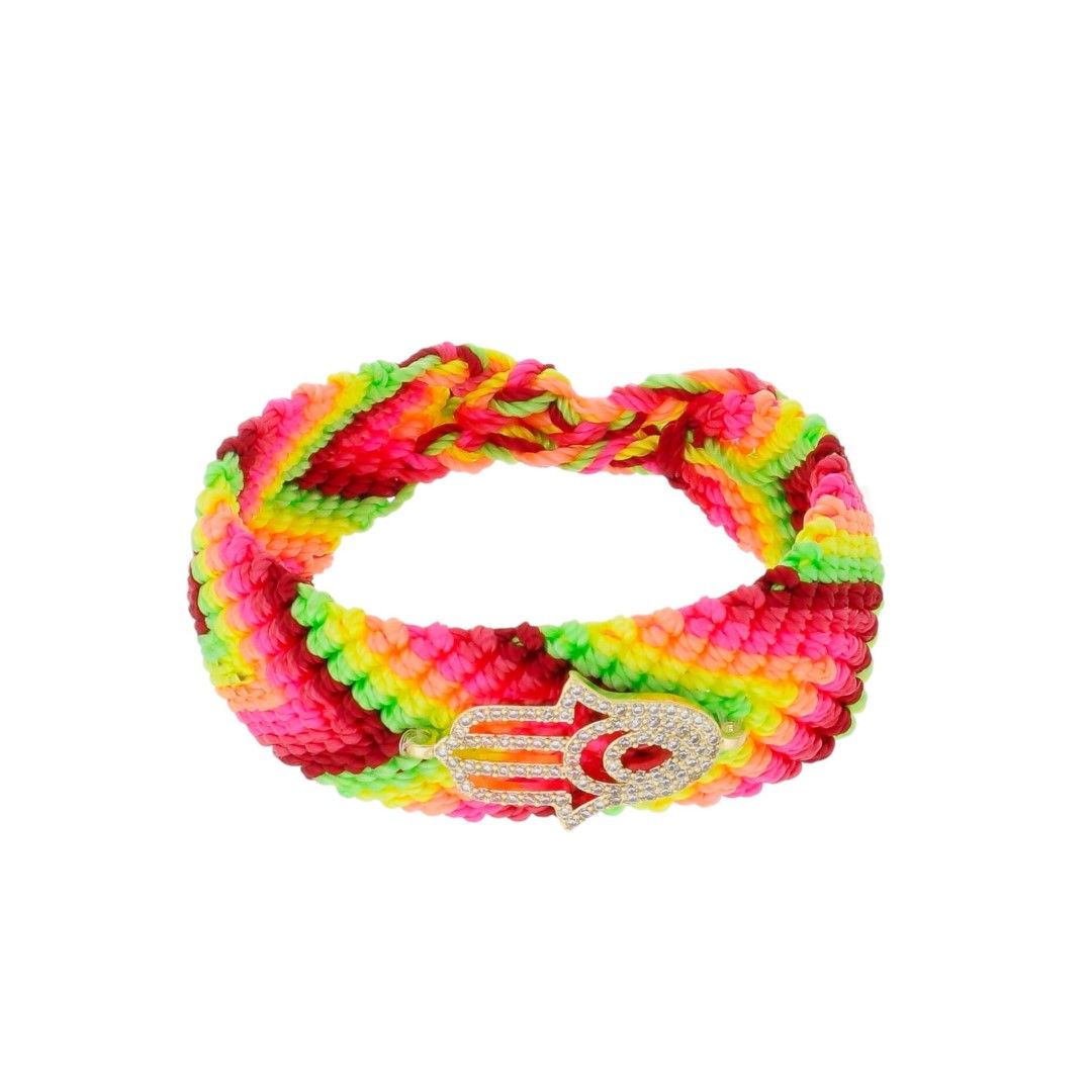 Pulseira Mão de Fátima Ajustável Danna Macramê Multicolorido Zircônias
