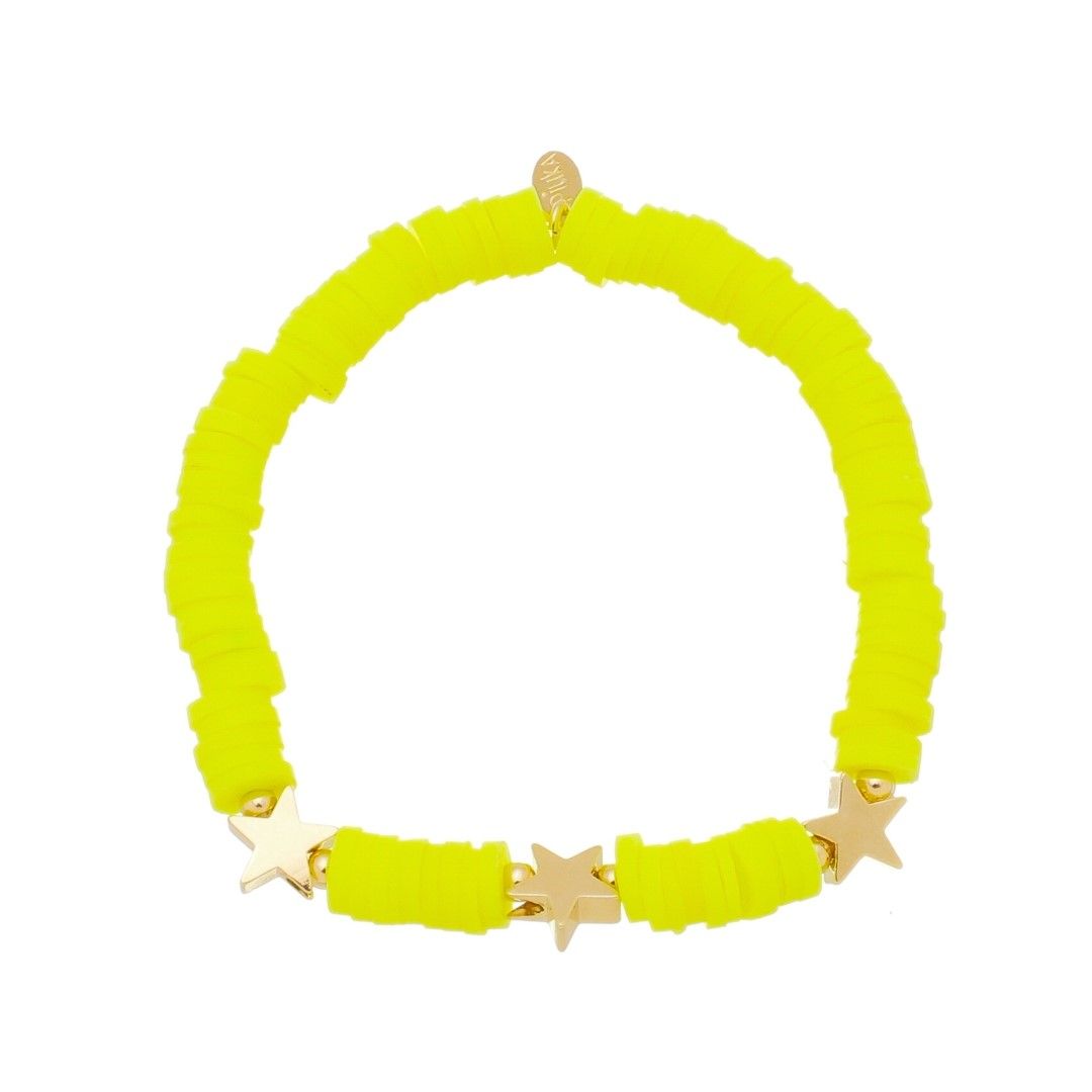 Pulseira Feminina Star Fimos Amarelo Neon Estrela