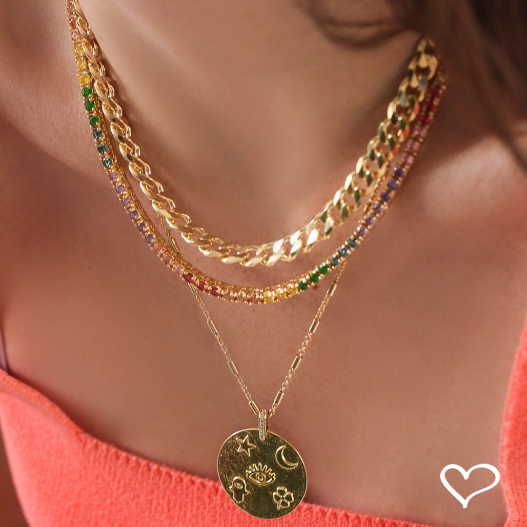 Colar Feminino Riviera Megan Zircônias Coloridas Folheada a Ouro 18k