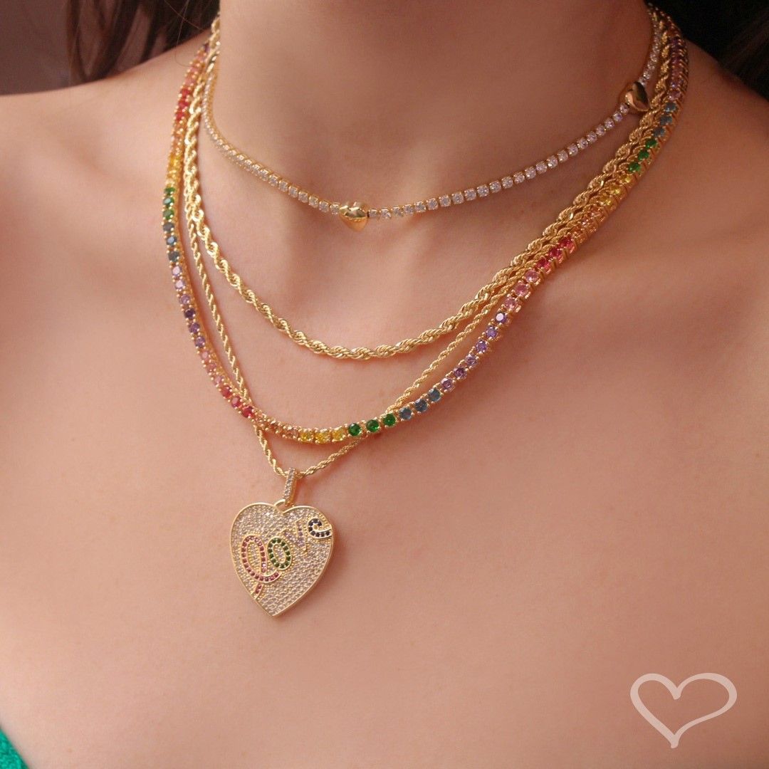 Colar Feminino Riviera Megan Zircônias Coloridas Folheada a Ouro 18k