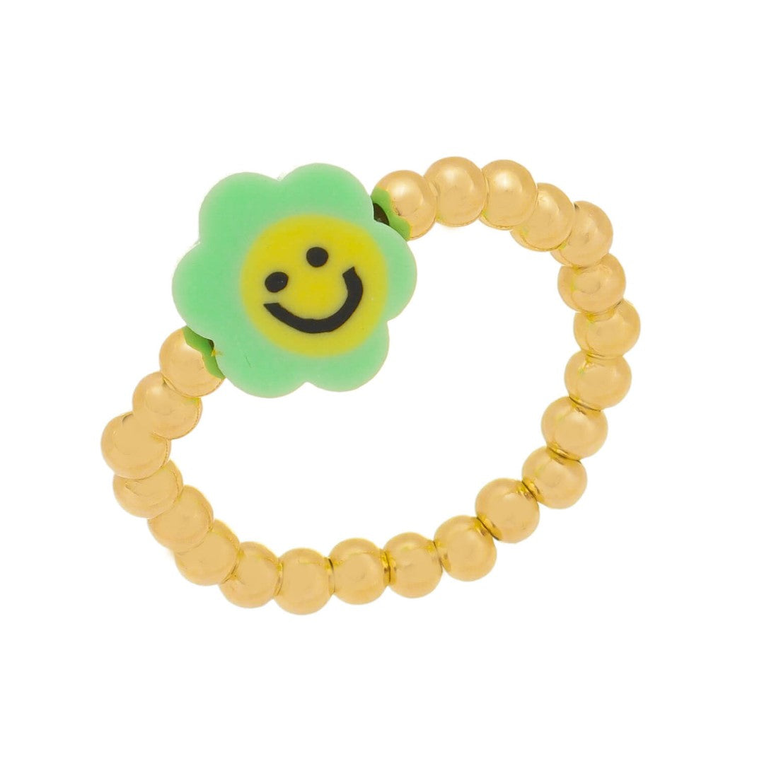 Anel Feminino Flor Bolinhas de Metal Dourada Lia