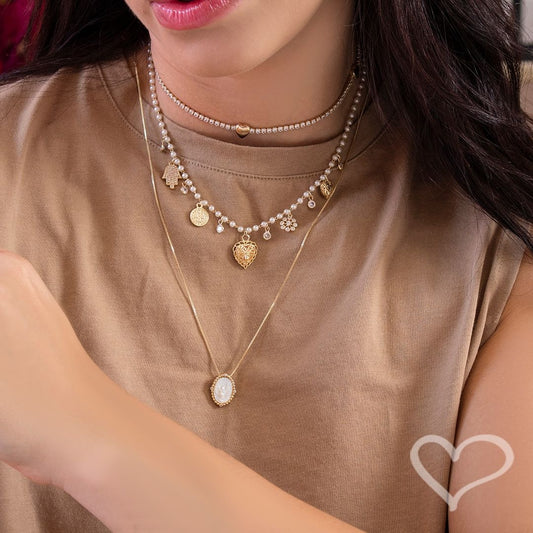 Escapulário Piuka Divino Espírito Santo Madrepérola Folheado a Ouro 18k