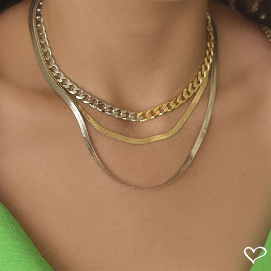 Choker 2 Voltas Malha Metal Folheada a Ouro 18k e Folheada em Ródio Branco Vitto