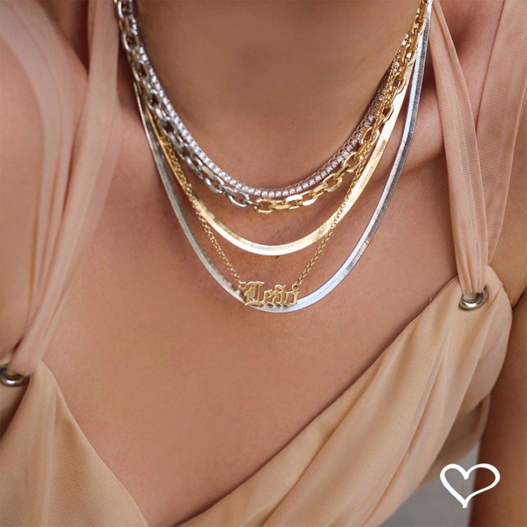 Choker 2 Voltas Malha Metal Folheada a Ouro 18k e Folheada em Ródio Branco Vitto