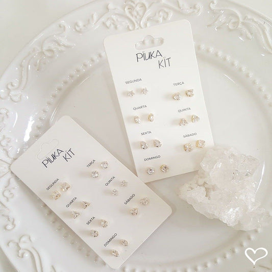 Kit 7 Brincos Semaninha Aninha Zircônias Folheado a Ouro 18k