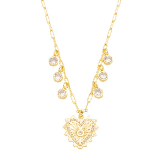 Colar Ponto de Luz Coração Vintage Zircônias Dani Folheado a Ouro 18k