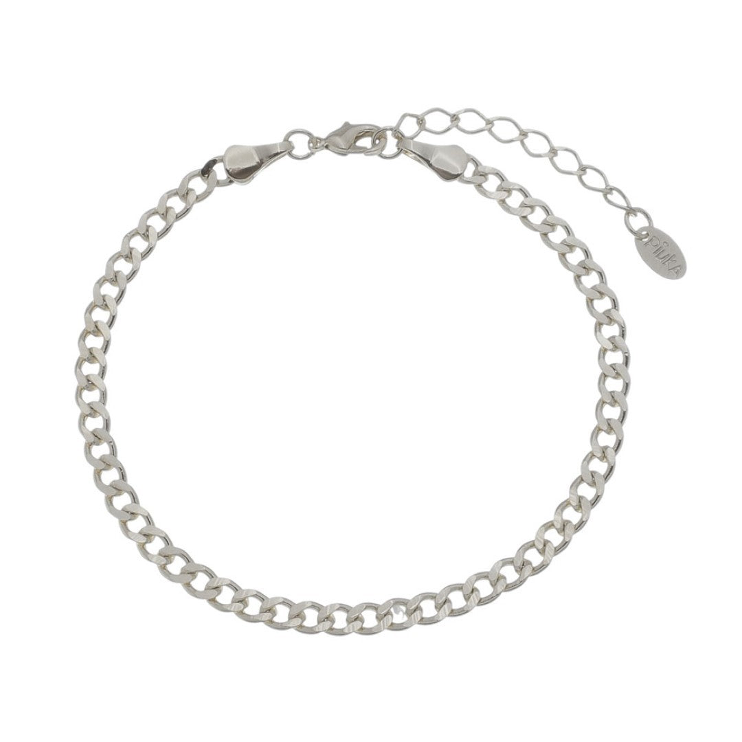Pulseira Feminina Elos Groumet Folheada em Ródio Branco Lili