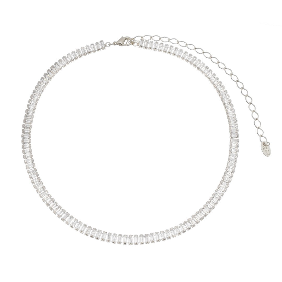 Choker Piuka Taylor Pequena Zircônias Baguete Cristal Folheada em Ródio Branco