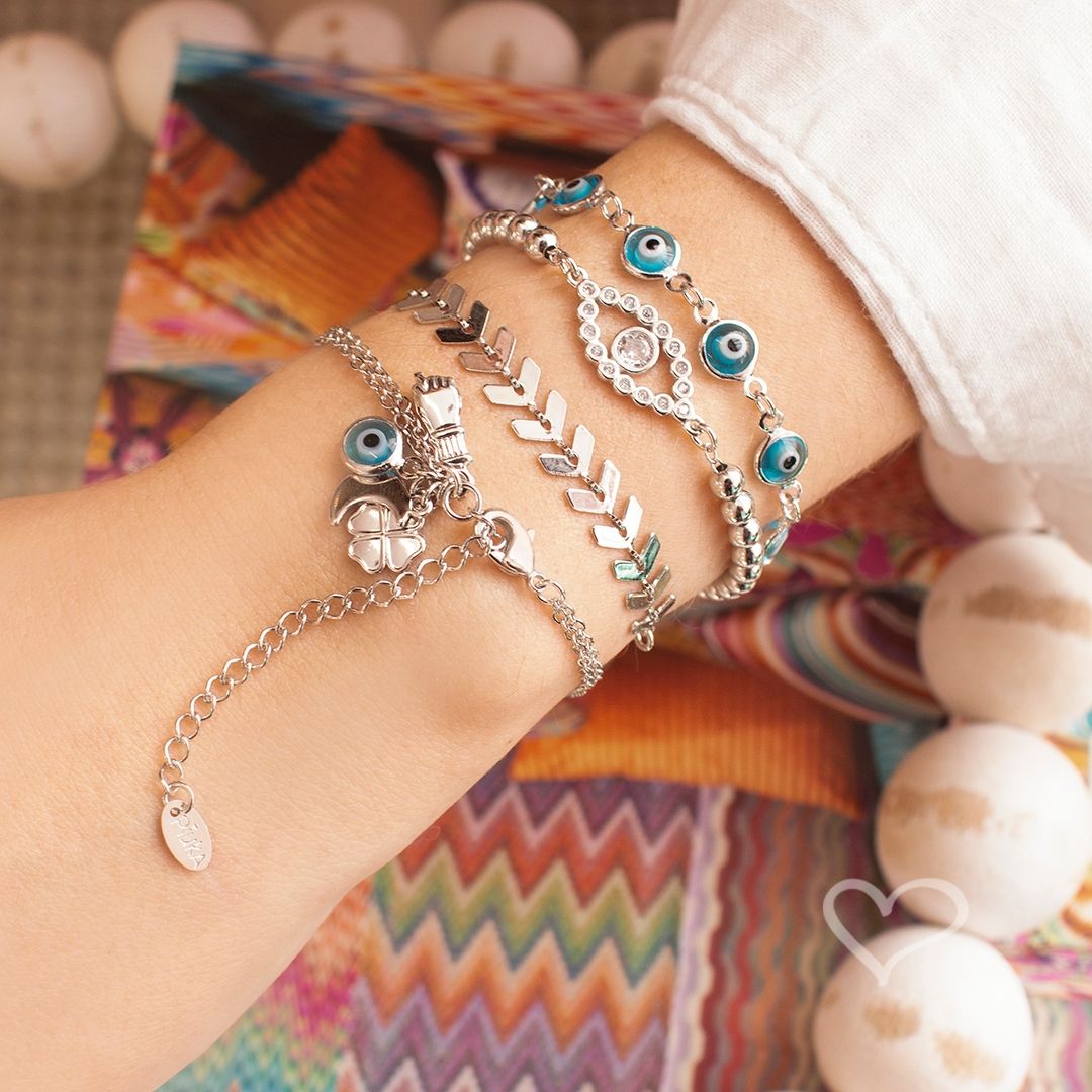 Pulseira Folheada em Ródio Branco 2 Voltas Correntes Ely