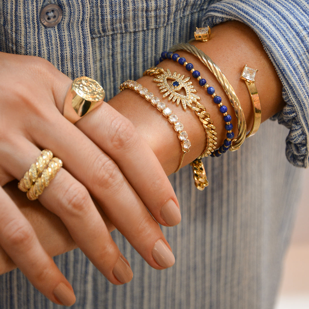 Pulseira Piuka Kiria Elos Olho Grego Zircônias Folheada a Ouro 18k